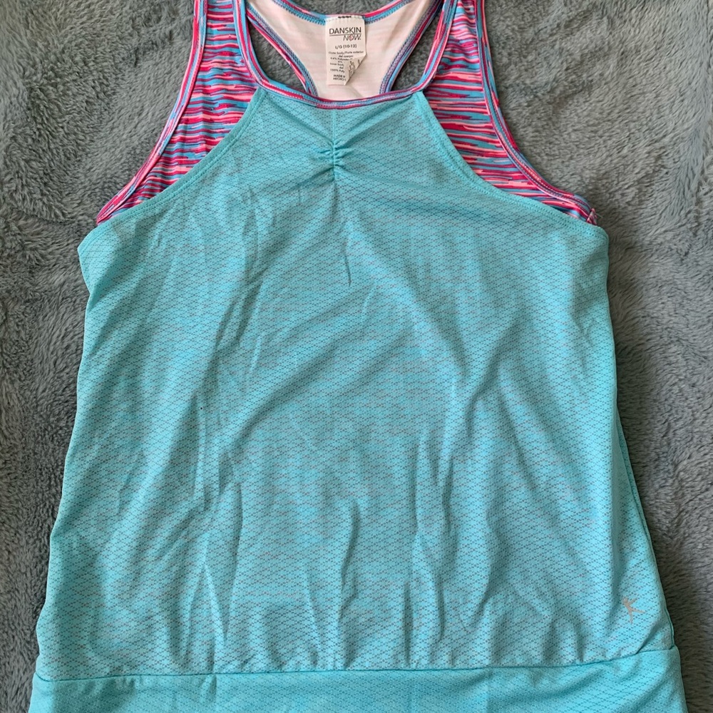 NWOT blue and pink layer sport tank top